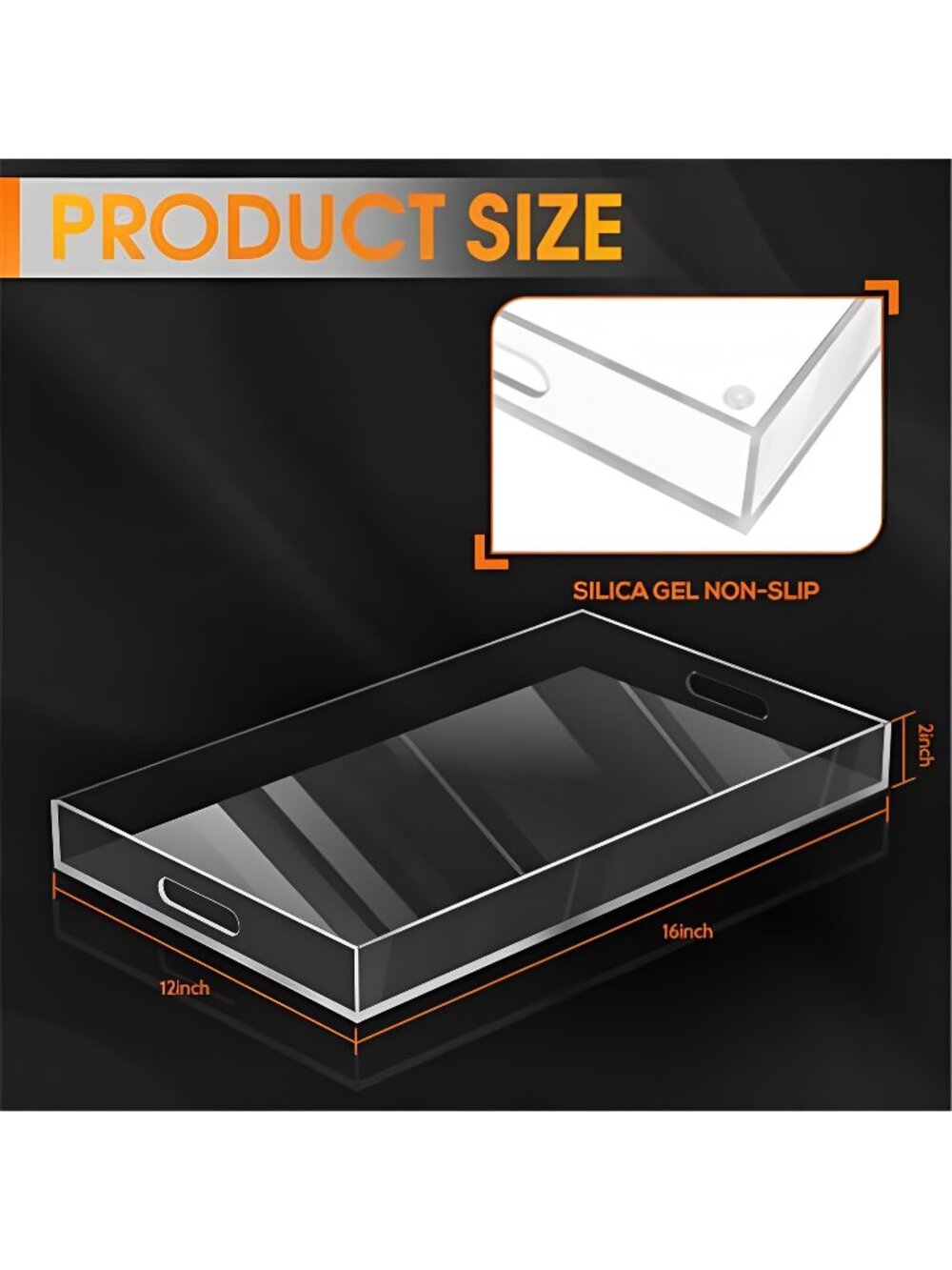 MAONAME Acrylic Serving Tray with Handles, 16"X12" Rectangular Clear Tray,
